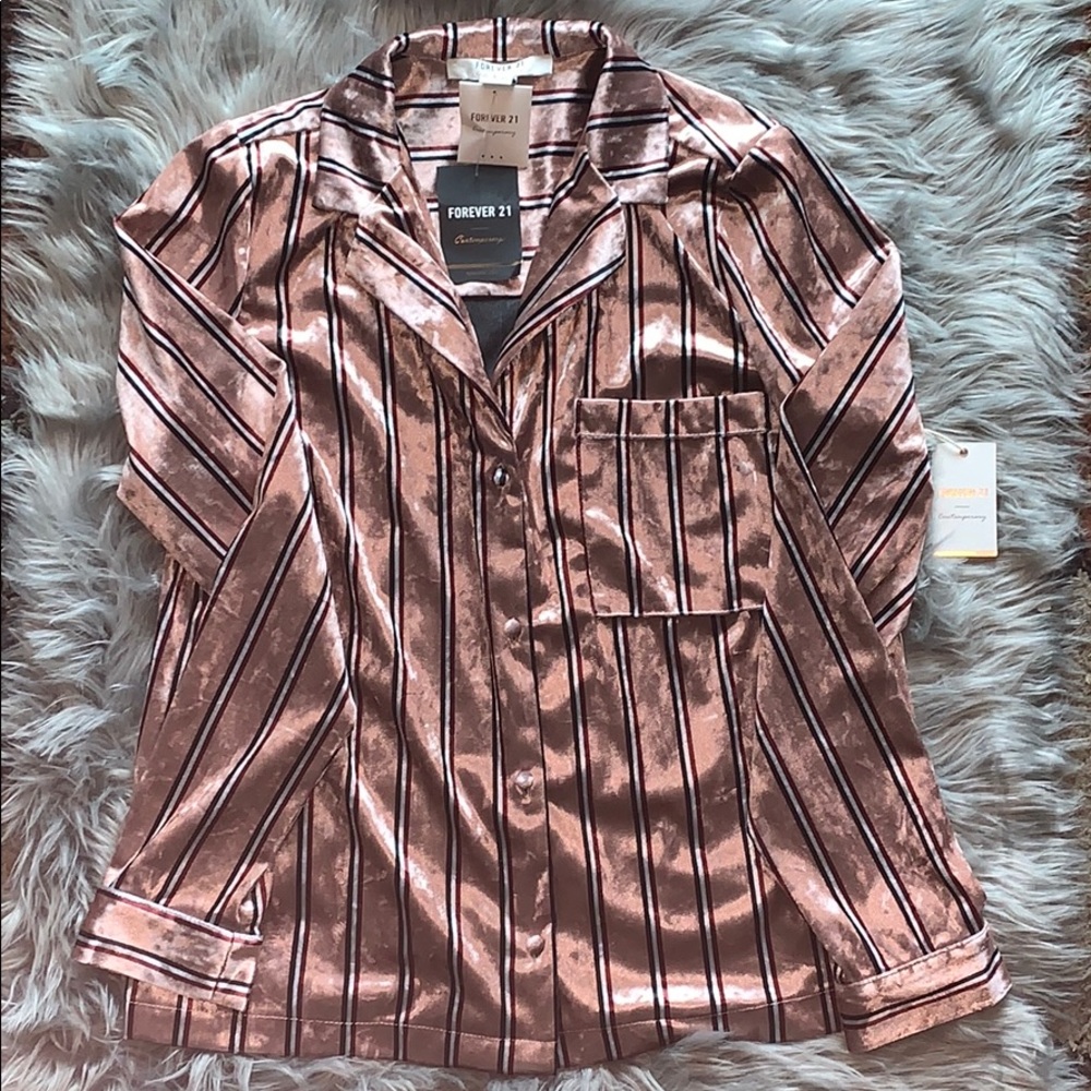 Long sleeve blush striped button down